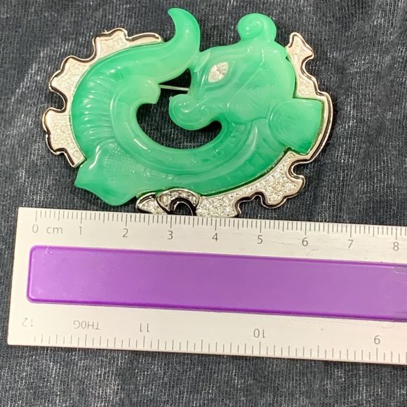 Kenneth Jay Lane Simulated Jade Dragon Pin. - Picture 8 of 8
